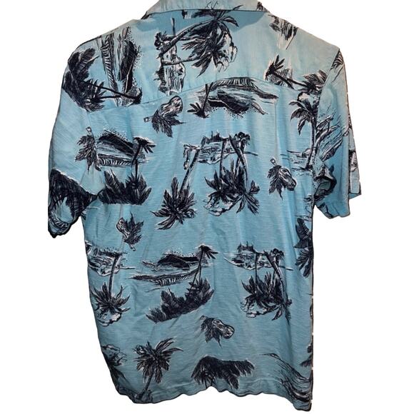 Hawaiian Shirt Small Ocean Breeze Blue Palm Trees Short Sleeve Button Front - Picture 2 of 8